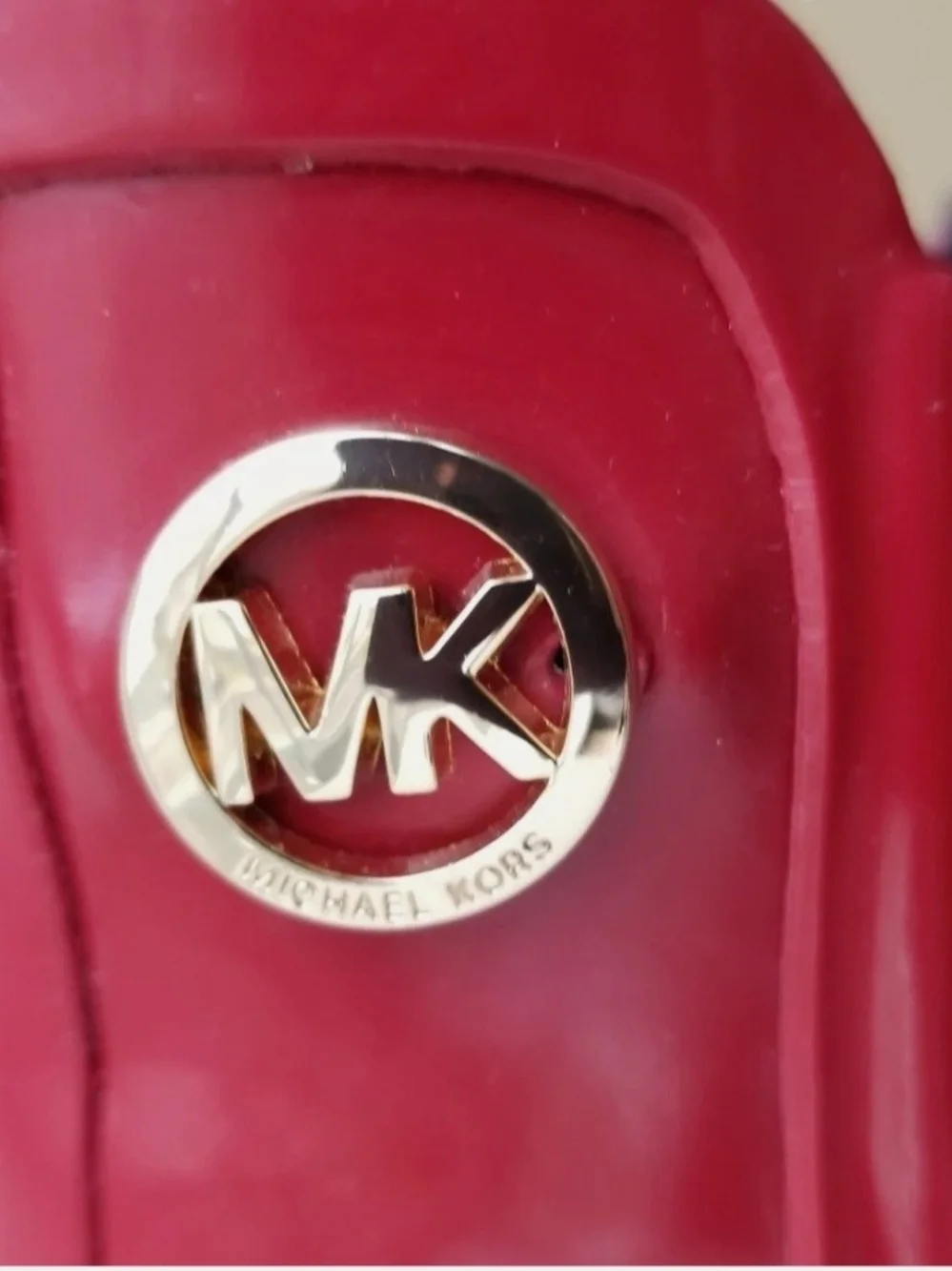 Michael KORS CHARM RED BLACK GOLD MK LOGO SHORT RAIN BOOTS Size US 6.5